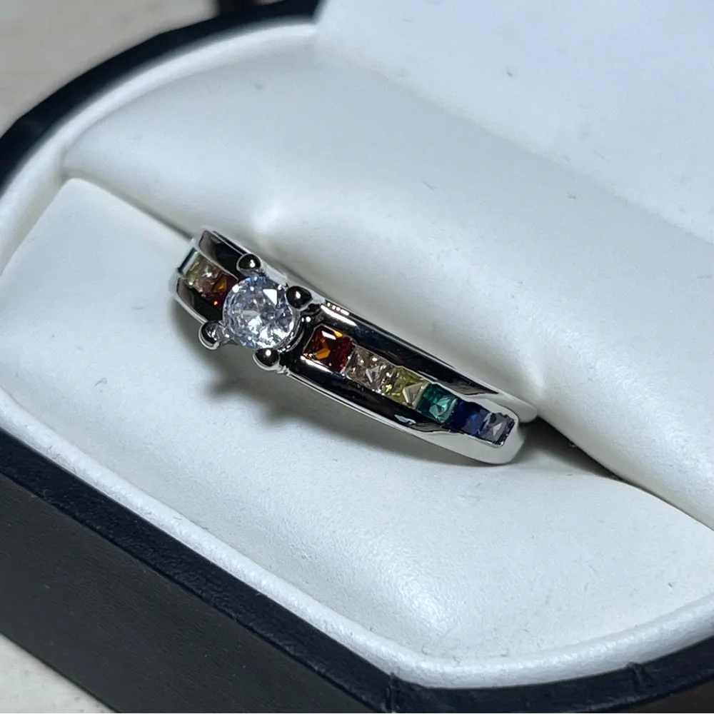 925 Sterling Silver Rainbow Ring - Picture 2 of 5